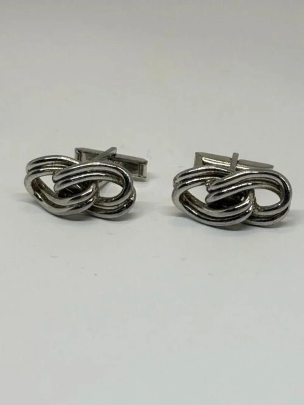Vintage Swank Silver Tone MCM Infinity Knot Unisex Cufflinks